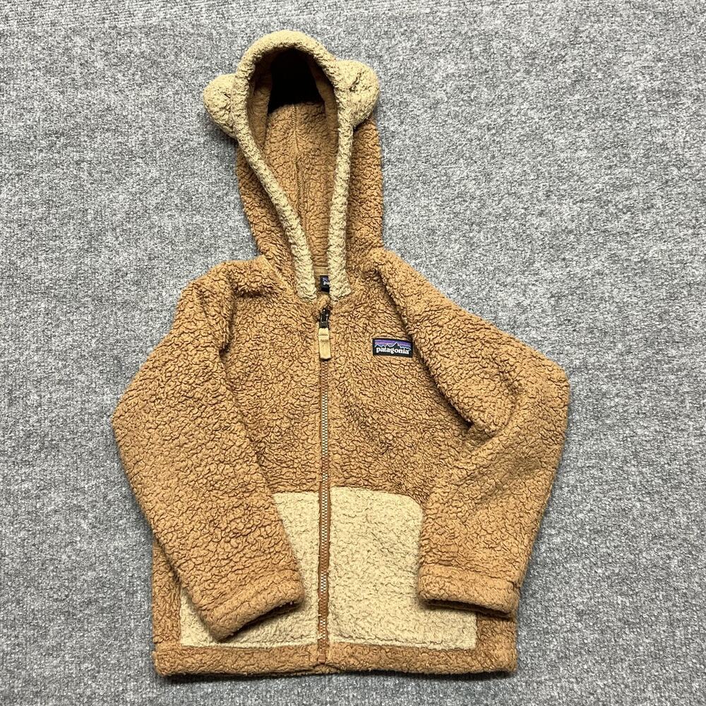 Patagonia Jacket Kids 2T Brown Hooded Sherpa Fleece Full Zip Bear Ears Warm